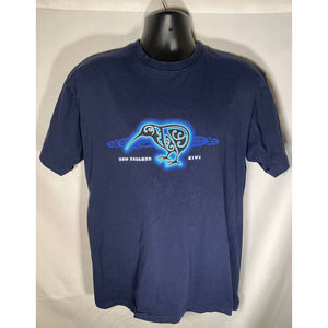 Vintage New Zealand Kiwi Bird Animal Wildlife Single Stitch Shirt Blue XL